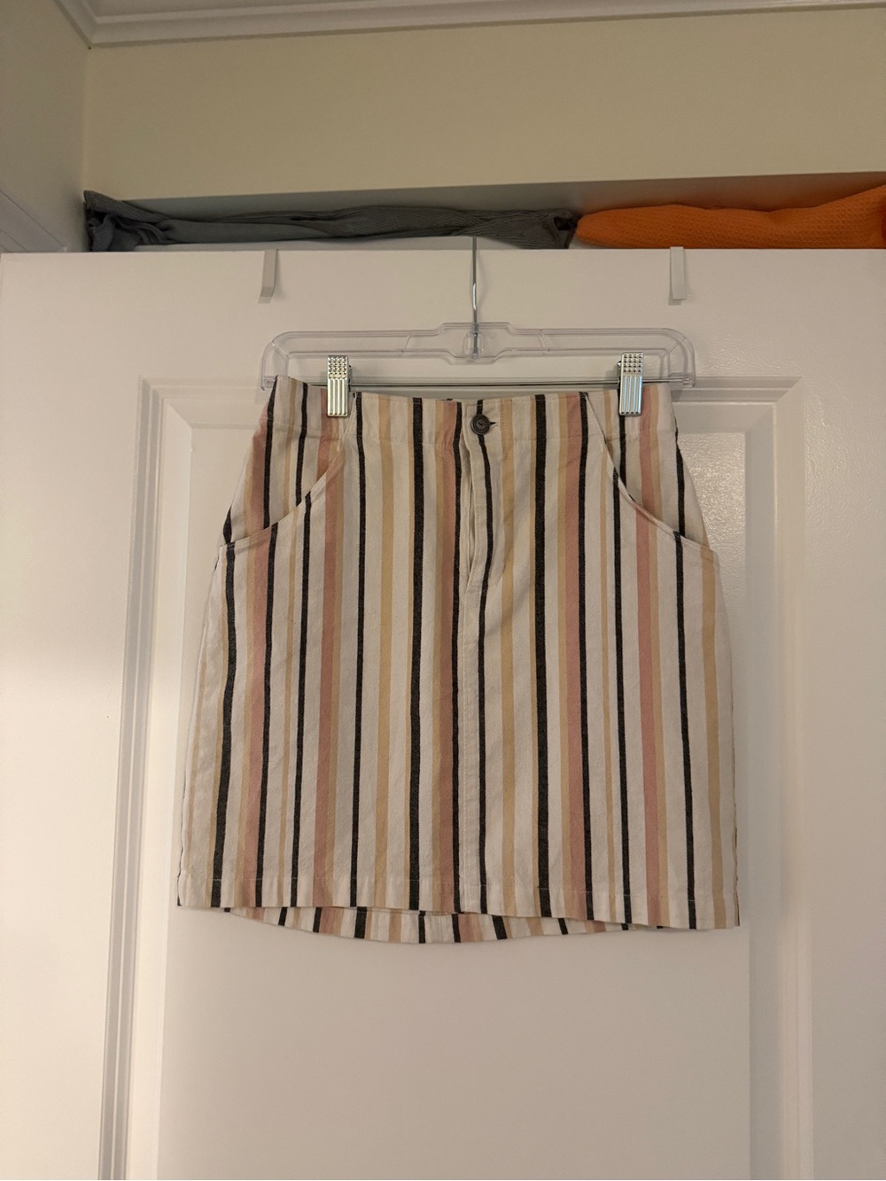 Hollister Cream Mini Skirt with Pink, Black & Tan Stripes